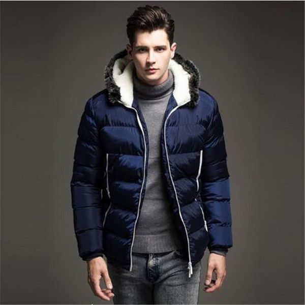 

2018 men down jacket winter thick warm fashion patchwork men's coat hooded parka men down coat, Black;white