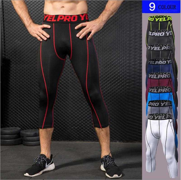 

men's cropped pants fitness running tight leggingsmen's gym quick-drying perspiration breathable elastic quick-drying pants, Black