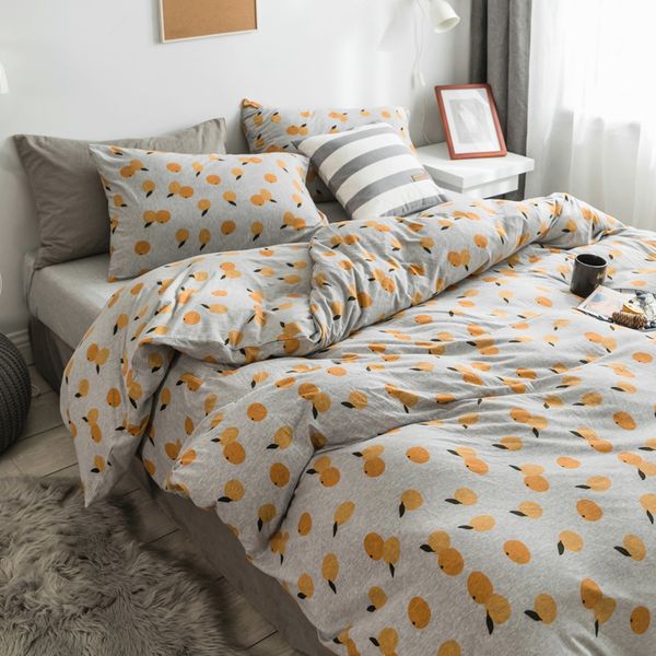 

ins wind knitted cotton four-piece set small loquat cotton japanese-style non-printing tianzhu cotton printing method bucket qui duvet cover