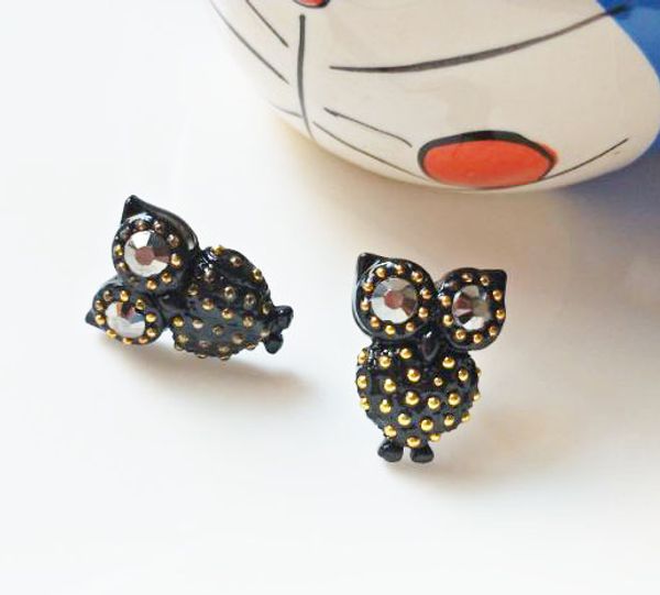 

fashion jewelry black owl stud earrings women stud owl earrings, Golden;silver