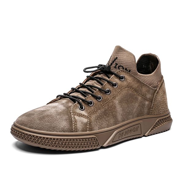 

2020 spring men casual shoes breathable men flats shoes lace-up leather male shoes comfortable sneakers zapatillas hombre %, Black