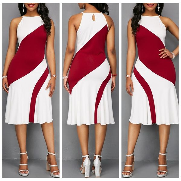 

2019 new arrival summer fashion style women sleeveless halter plus size dress -2xl, Black;gray