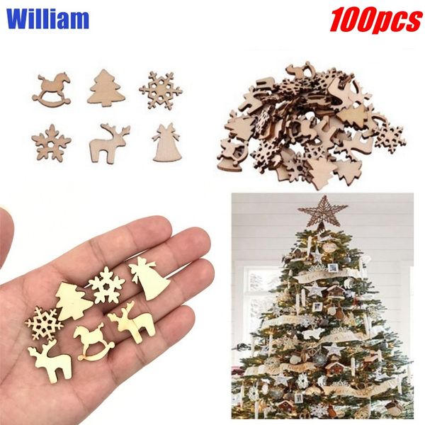 

100pcs natural wood christmas ornaments pendant hanging gifts reindeer tree snowflakes xmas wooden home christmas decoration