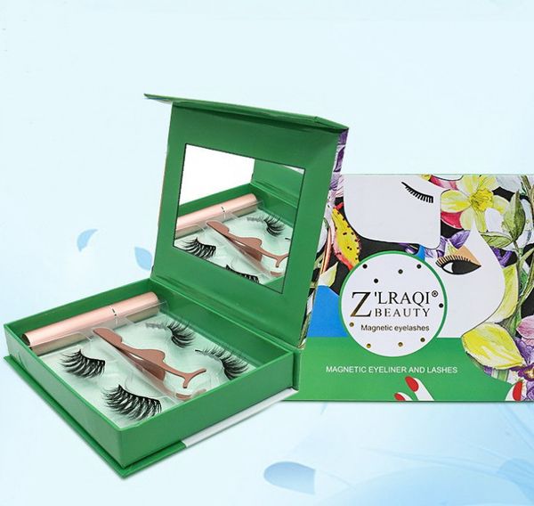 

2 pairs 3in1 set magnetic liquid eyeliner & magnetic false eyelashes & tweezer set 5 magnet false eyelashes set make up tools epacket free