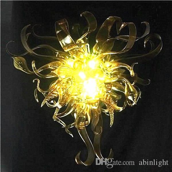 

yellow pretty flower designed 100%hand blown murano glass art deco crystal led chandelier customized lighting fixture
