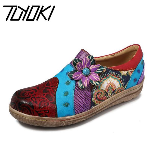 

tuyoki vintage bohemian shoes woman flats spring genuine leather women shoes handmade flower casual loafers size 36-42, Black