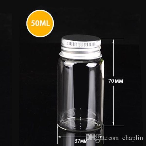 

50ml clear glass empty bottles aluminium screw cap message wishing candy makeup cosmetic sample bottles jar essential oils vial container