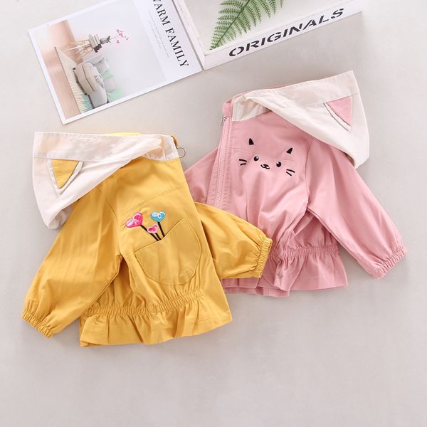 

outerwear girls windbreaker spring autumn jacket girl cartoon candy color ear hooded coat cute children clothing, Blue;gray