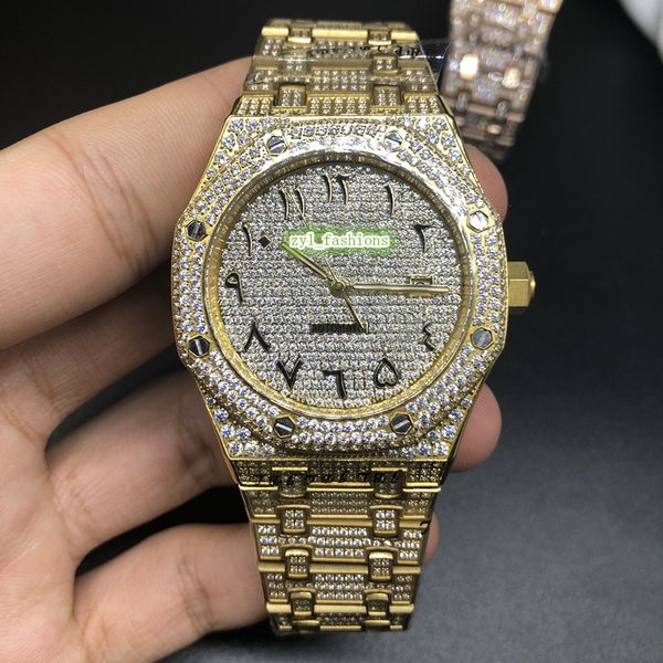 

Hip hop men 039 wri twatch arabic digital cale watch gold tainle teel diamond watch automatic mechanical watche