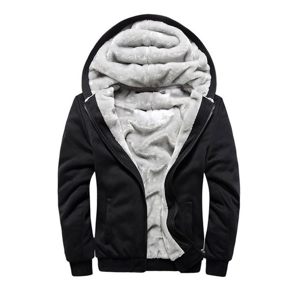 

fashion winter jacket men hoodie male coat hooded 2018 brand casual zipper thicken velvet hoody man polyester tracksuit sale, Black