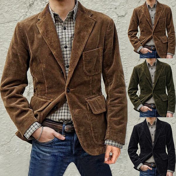 

mens corduroy blazers solid color casual corduroy single breasted suit men blazer masculino clothing vetement, White;black