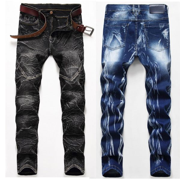 

new designer men's jeans mens distressed ripped skinny jeans classic washed slim moto biker causal mens denim pants hip hop men jeans 0, Blue