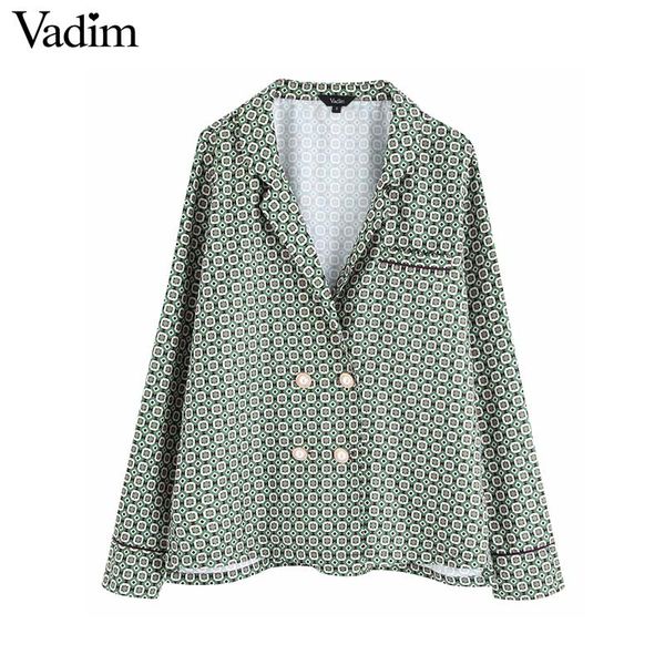 

vadim women chic double breasted print blouse diamond button long sleeve pajames style shirts female causal blusas lb625, White