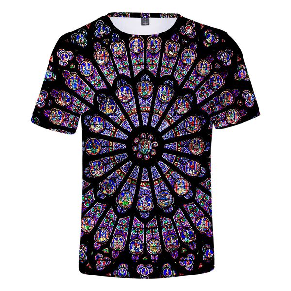 

frdun 3d notre dame de paris print summer t-shirts women/men clothes casual 2019 short sleeves tshirts plus size, White;black