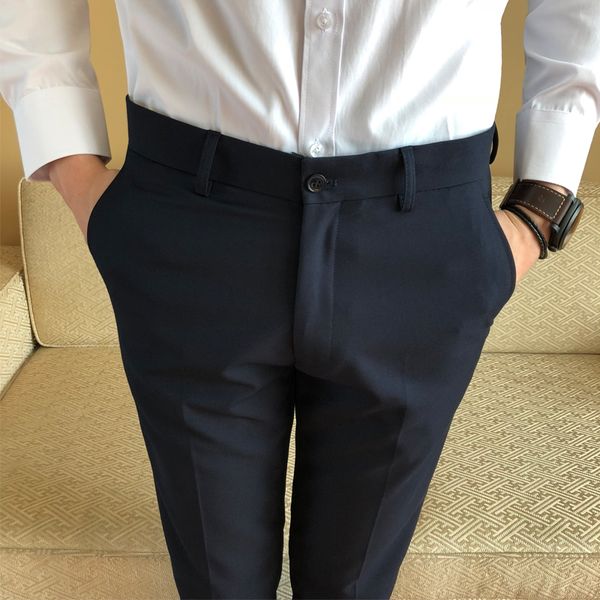 

классический сплошной цвет мужской костюм брюки черный темно-синий тонкий элегантный мужская формальная одежда брюки размер 28-38, White;black