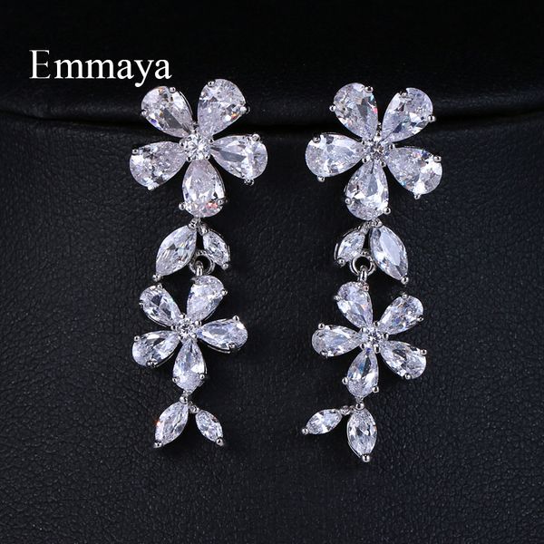 

emmaya zircon sun flower earrings cubic zirconia flowers earrings for women luxury party gifts wedding, Silver