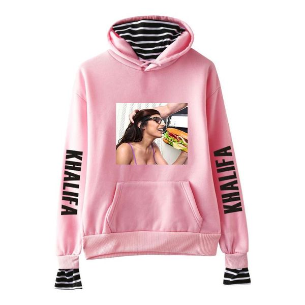 

women's hoodies mia khalifa hoodie fashion spring casual fake two piece striped hoodies sweatshirts for teens girls sweat, Black