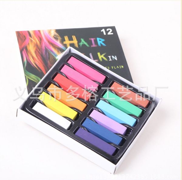 

12 colors disposable non-toxic color chalk hair dye soft pencil beauty dye fit party holiday show diy hairstyle