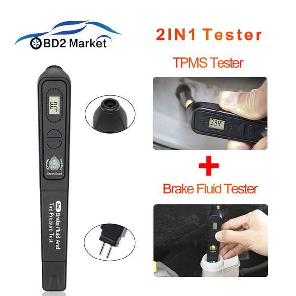 

auto car tester brake fluid tester pen with tpms tire pressure 2in1 check dot3/4/5 fluid 5led indicator diagnostic tool