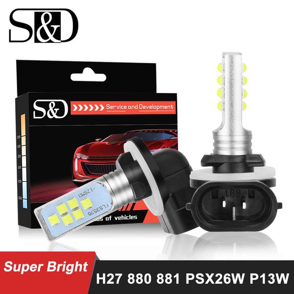 

2pcs h27 led 880 881 psx26w p13w led bulbs car fog light h27w2 h27/1 h27/2 6500k 1400lm auto day running lamp driving lamp 12v