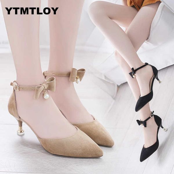 

women pumps female kitten heel sweet slip on pointed toe shoes thin high heels ladies casual spring shoes butterfly-knot, Black