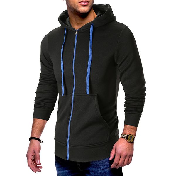 

2018 new style fashion men's winter slim with pocket hoodies warm with hat outwear zipper solid, Black