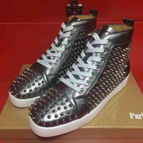 

original box,eu 36-46] luxurious red bottom men,women spikes sneakers high outdoor rivets casual louisflat with walking party shoes, Black