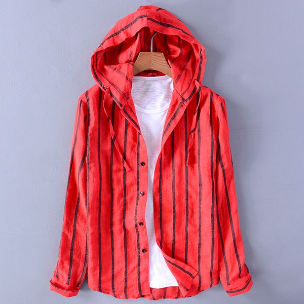 

italy style brand long sleeve shirt men stripe red casual men shirts designer fashion ramie shirt male spring chemise, White;black