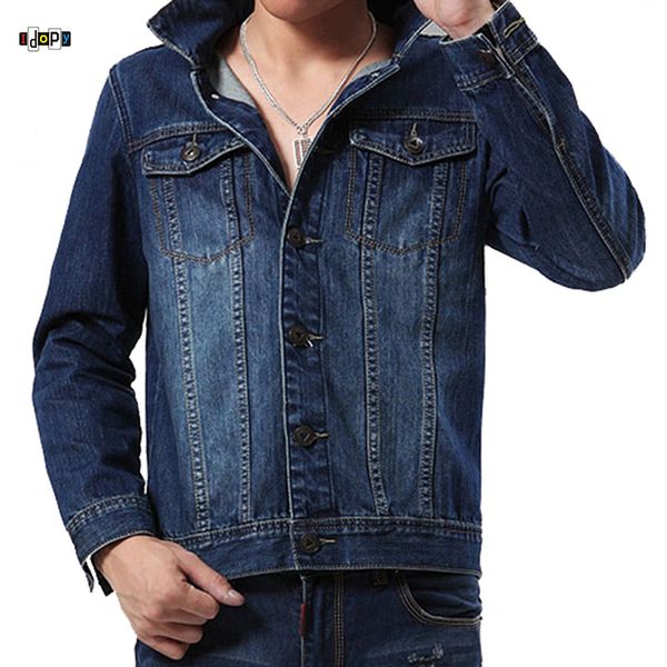 

idopy men`s biker jacket slim fit motorcycle rugged trucker jeans denim jacket for men, Black;brown