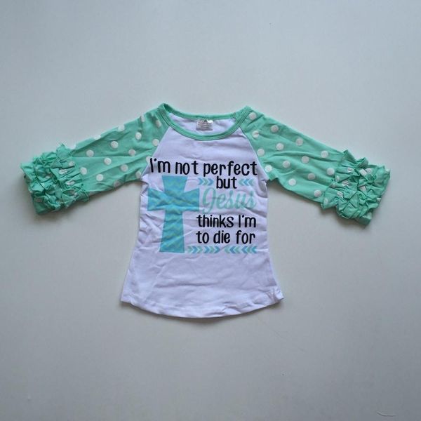 

fall/winter baby girls jesus cross i' not perfect mint polka dot cotton boutique t-shirt reglans clothes icing sleeve, White