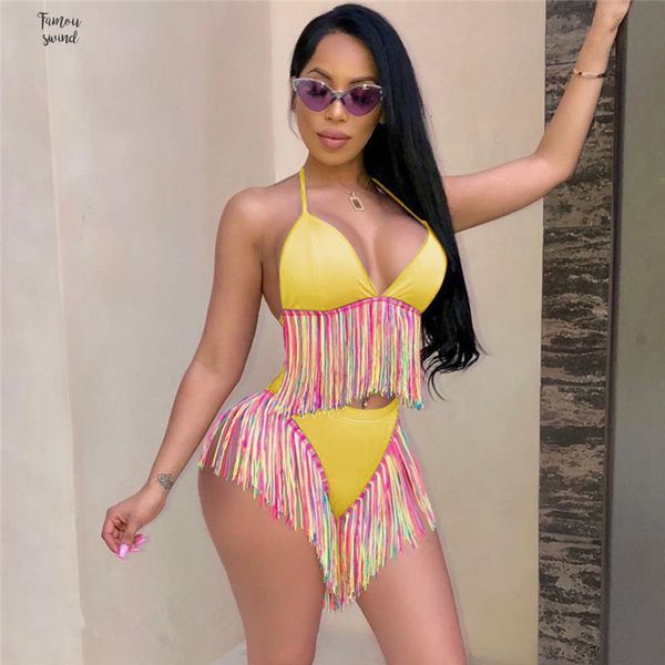 

colorful tassels summer two piece set women v neck mid backless crop wiast purple high short piece outfits, White