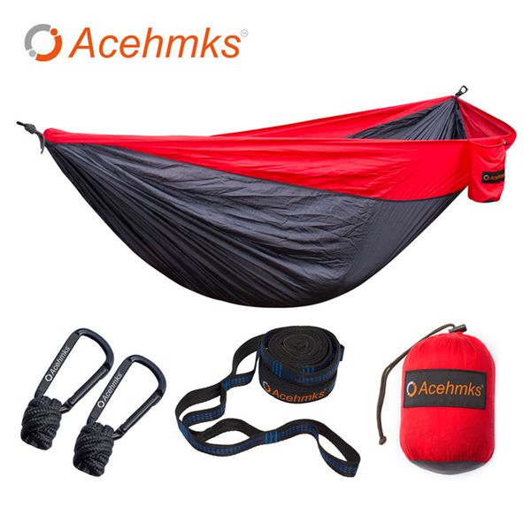 

acehmks nylon folding hammock ultralight parachute camping swing color red green blue orange with 2 tree straps double xxxl size