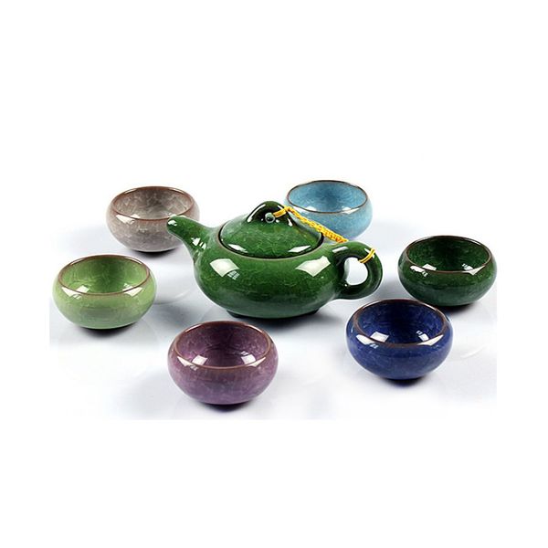 

ice crack glaze ceramic kung fu tea set tradtional chinese teaware with 1 teapot 6 rainbow color tea cups asian housewarming gifts