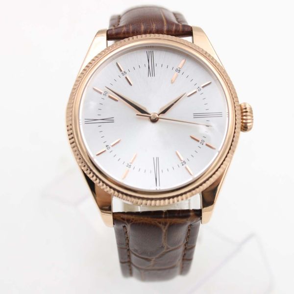 

new rollie luxury men watch cellini m50505 50509 sliver white dial a2813 automatic mens watch brown leather sapphire glass puretime, Slivery;brown