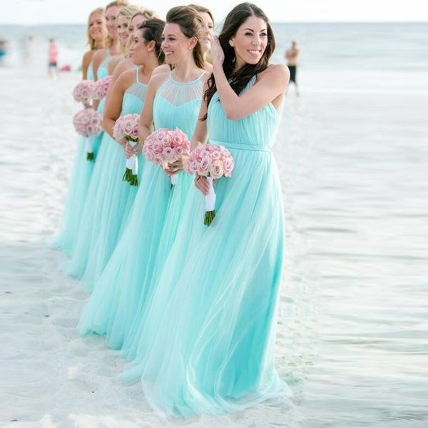 

romantic light turquoise spaghetti bridesmaids dresses plus size beach tulle wedding guest party dress long pleated evening gowns, White;pink