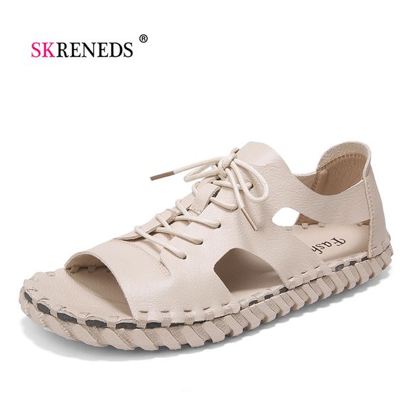 

summer genuine leather cow men sandals handmade stitching men sandals summer beach slippers sneakers casual beach outdoor shoes, Black