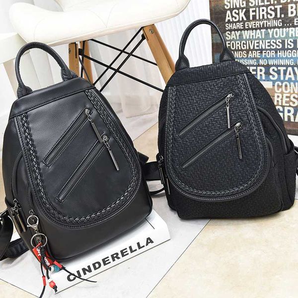 

leather backpack women's new fashion multi-zip large capacity backpack personality wild school bag for girls b149 sac a dos