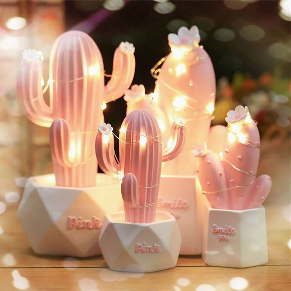 

ins cactus led table lamp pink cute girl heart dream star lamp small creative night light bedroom decoration children's gift