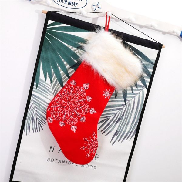 

20 inch christmas stocking pendant candy bag snowflake embroidered plush christmas gift bag home party supplies