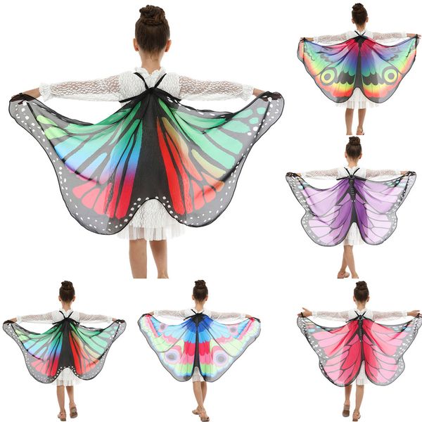 

scarf kids newly arrived 2020 kids girls butterfly wings shawl cloak cape costume accessory stage performance props scarf #d11, Red;brown