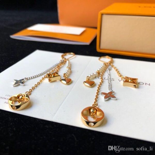 

designer earrings 2019 new women's limited edition luxury jewelry pendant long earrings plated with 18k gold metal hollow four-leaf gra, Silver