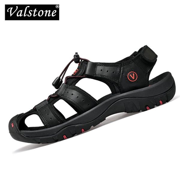 

valstone 2020 нового лето натуральной кожа мужской сандалии дышащей причинная квартиры пляжная обувь открытых моды sandalias де hombre, Black