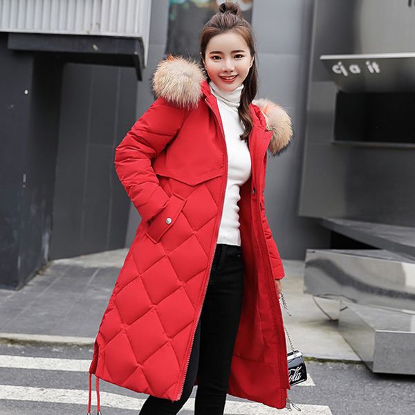 

2019 jacket women winter female long jacket fur collar winter coat women plus size 3xl parka warm down coat nw2284, Black