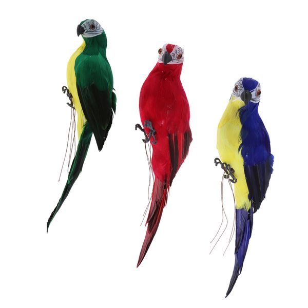 

3x realistic macaw parrot green & red & blue lifelike bird ornament artificial feathered animal model statues lawn sculpture tree decor