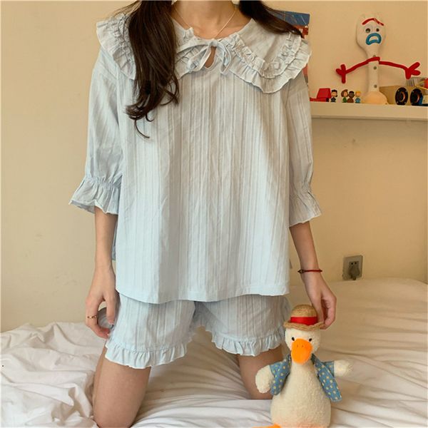 

women's sleepwear alien kitty 2021 ruffled soft women pajamas short panst suits minimalist sweet solid loose home clothes shorts casual, Black;red