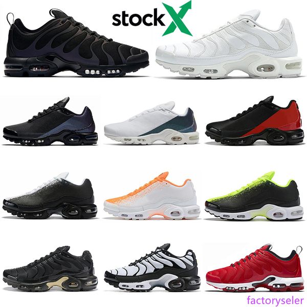 

tn plus se stock x men running shoes triple black white crimson volt spray paint university red mens trainers outdoor sports sneakers