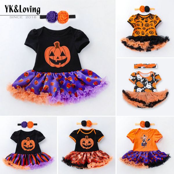 

retail 9 colors baby newborn halloween romper bodysuit with headband 2pcs suits sets kids designer tracksuits girls cosplay costumes clothes, White