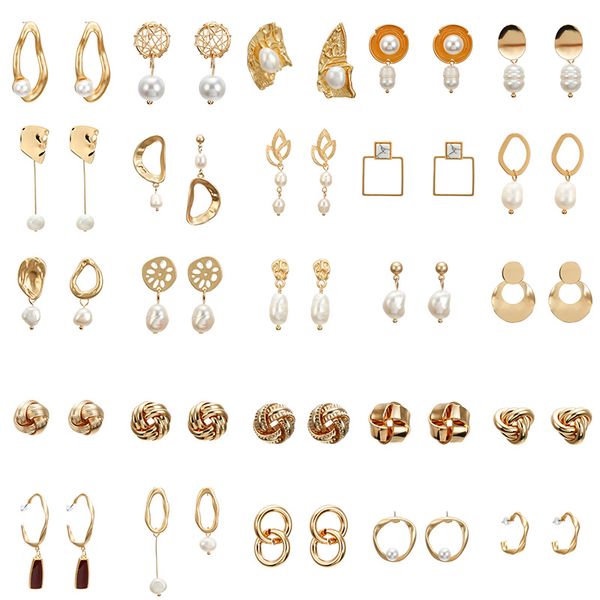 

2019 vintage irregular imitation pearl earrings for women metal geometric drop earring jewelry party wedding gift, Silver