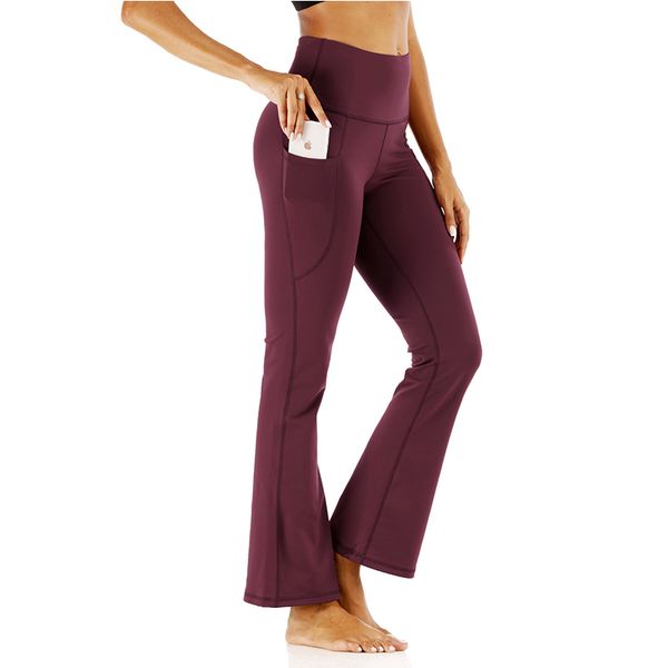 

inner pocket pants both side with pockets 4 way stretch tummy control workout running pants long sport flare, Black;white