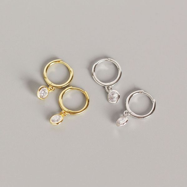 

daiwujan 925 sterling silver minimalist chic style round zircon pendant small stud earrings for women girls exquisite jewelry, Golden;silver